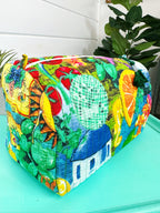 Santorini Vibes Print Quilted Makeup Cosmetics Toiletry Bag