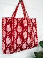Merlot Tiger Print Quilted Cotton Reversible Large Tote Bag