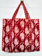 Merlot Tiger Print Quilted Cotton Reversible Large Tote Bag