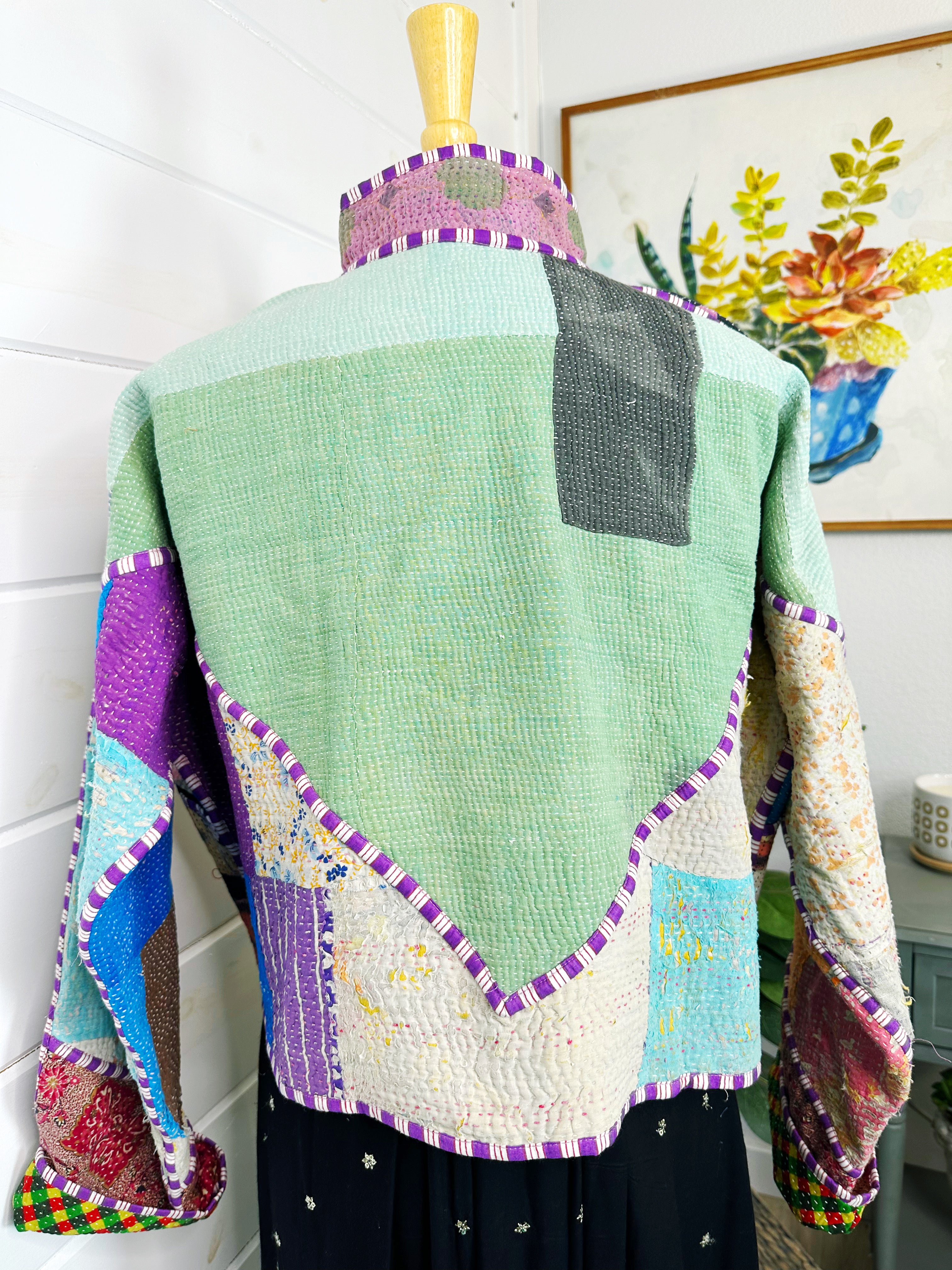 Boho Patchwork Kantha Jacket – Handmade Quilted & Reversible Blanket Coat