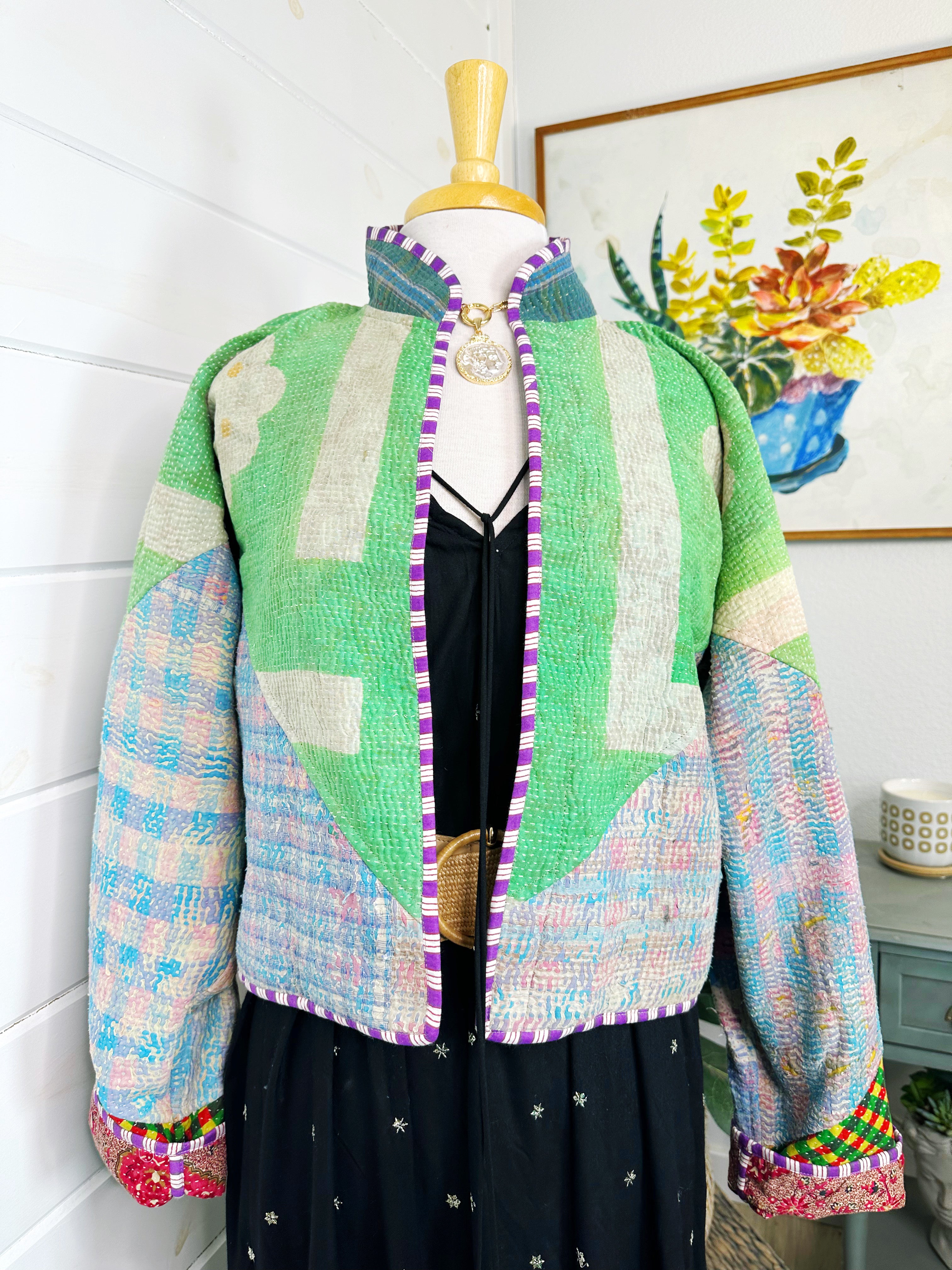 Boho Patchwork Kantha Jacket – Handmade Quilted & Reversible Blanket Coat