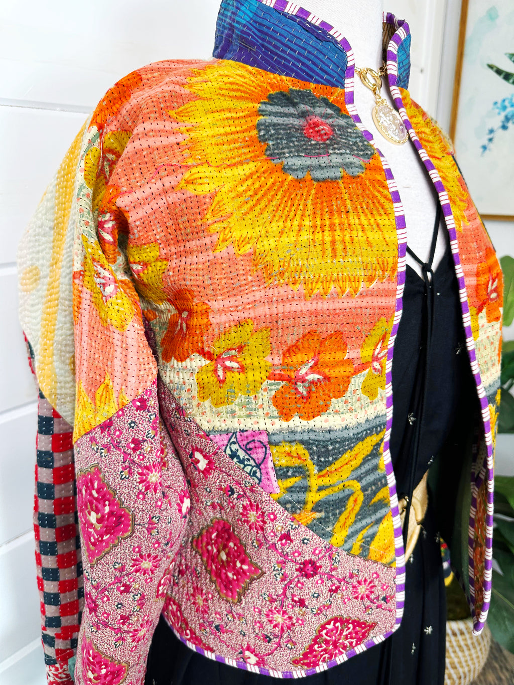 Boho Patchwork Kantha Jacket – Handmade Quilted & Reversible Blanket Coat