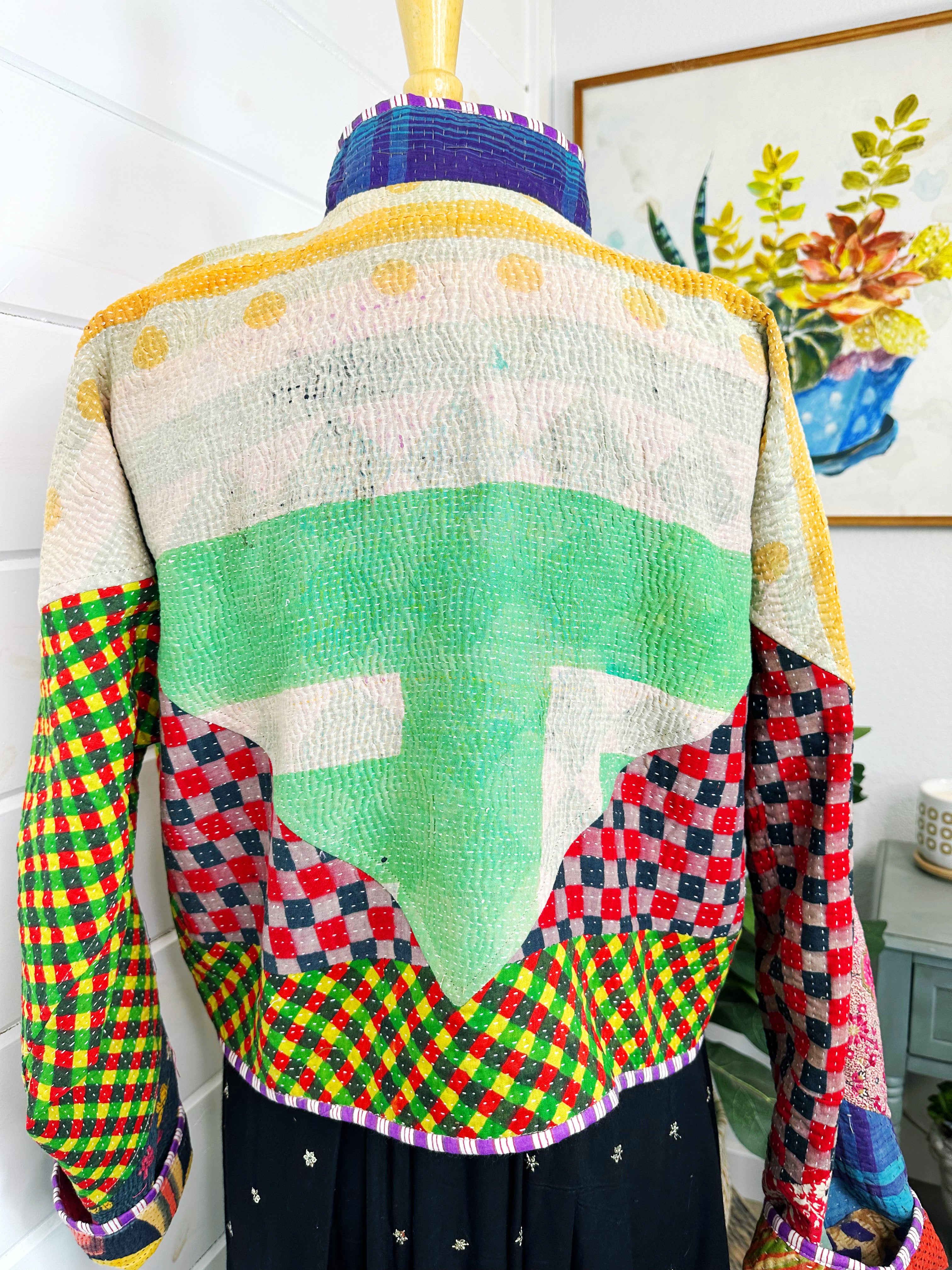 Boho Patchwork Kantha Jacket – Handmade Quilted & Reversible Blanket Coat