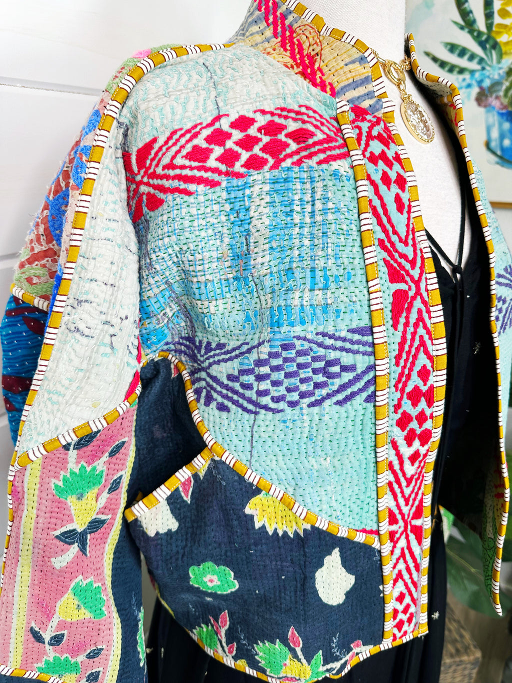 Boho Patchwork Kantha Jacket – Handmade Quilted & Reversible Blanket Coat