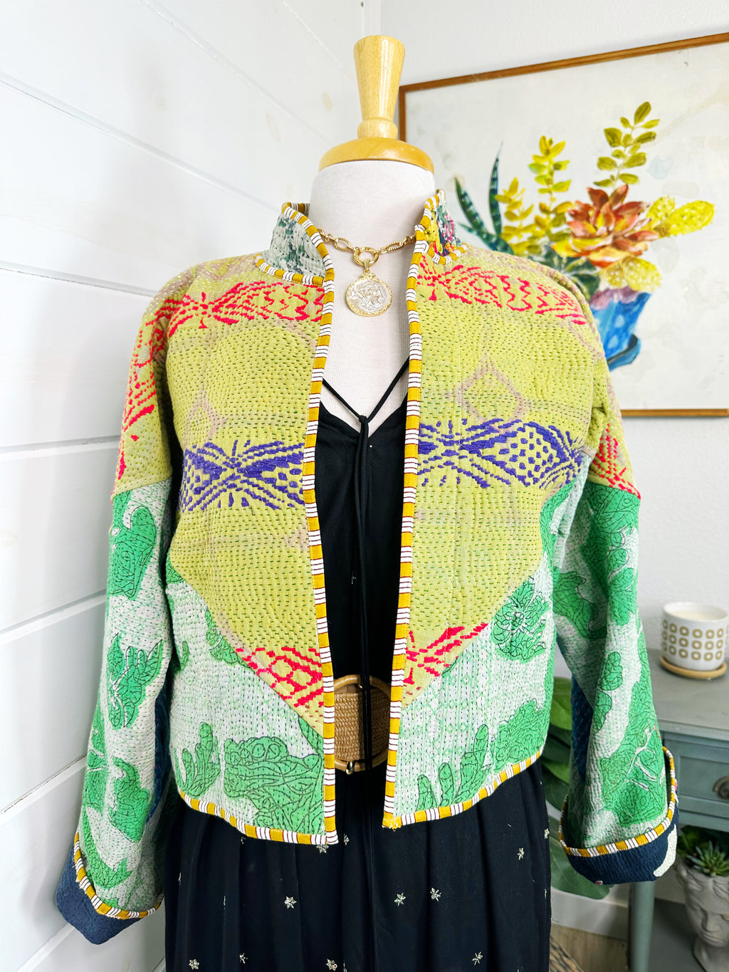 Boho Patchwork Kantha Jacket – Handmade Quilted & Reversible Blanket Coat