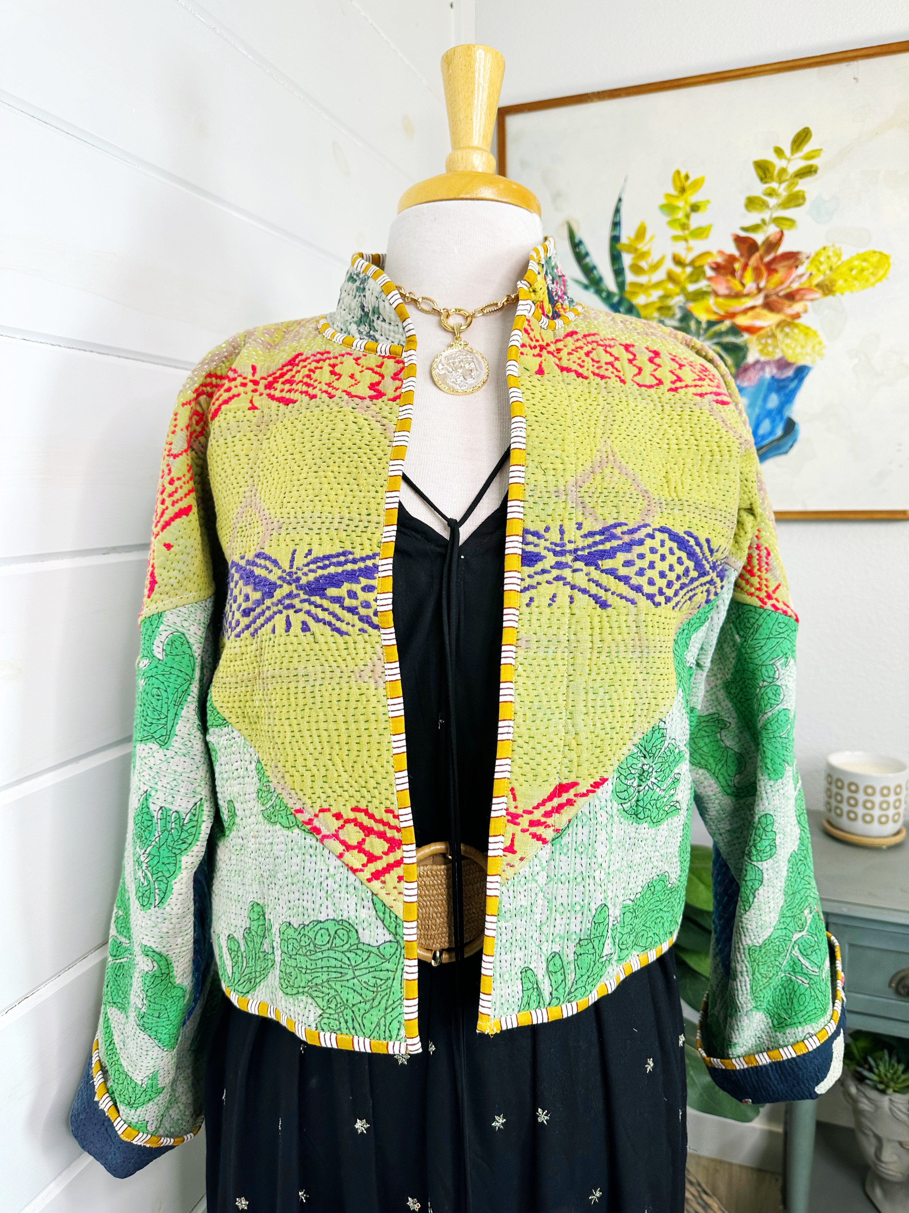 Boho Patchwork Kantha Jacket – Handmade Quilted & Reversible Blanket Coat