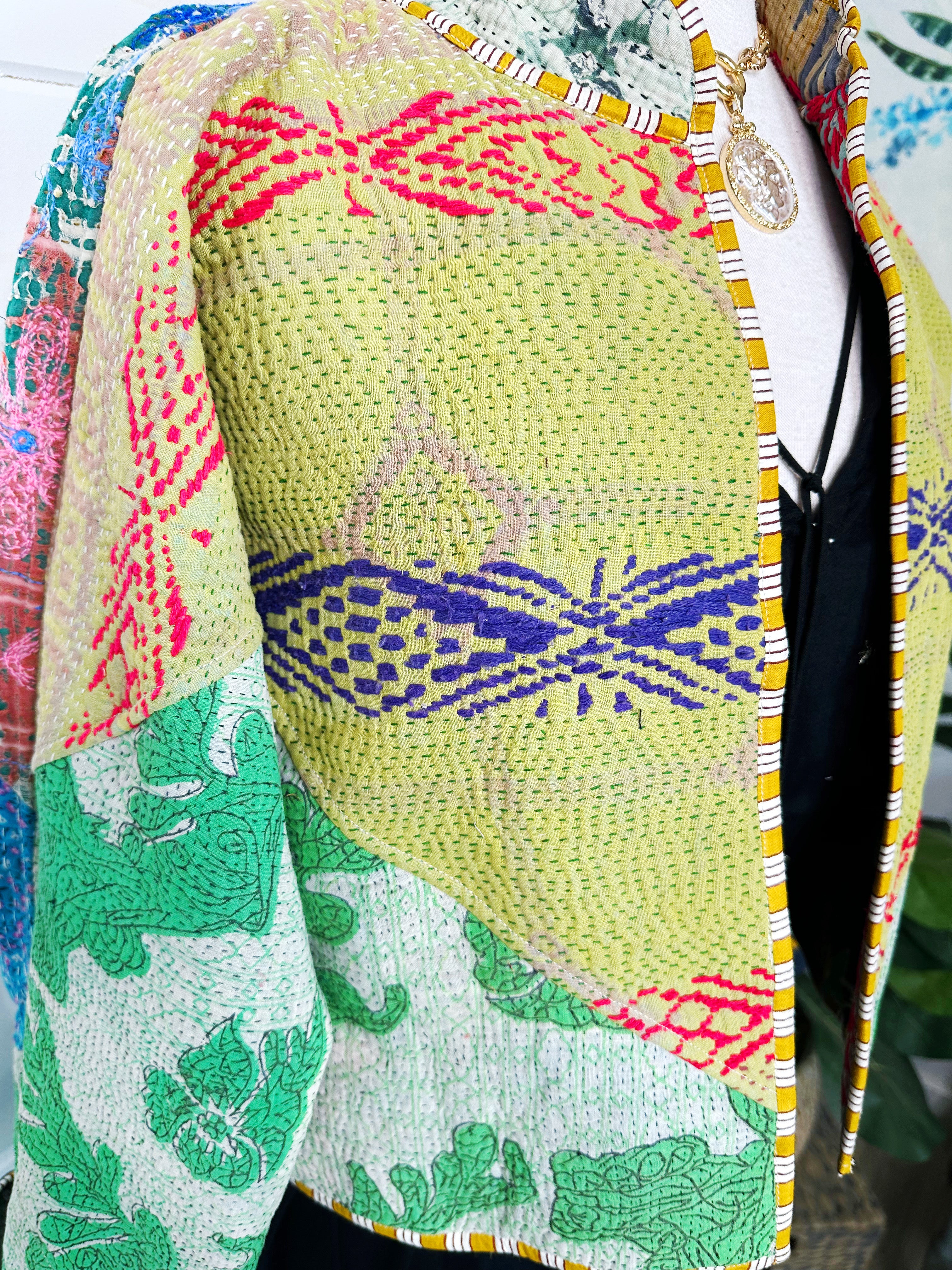 Boho Patchwork Kantha Jacket – Handmade Quilted & Reversible Blanket Coat