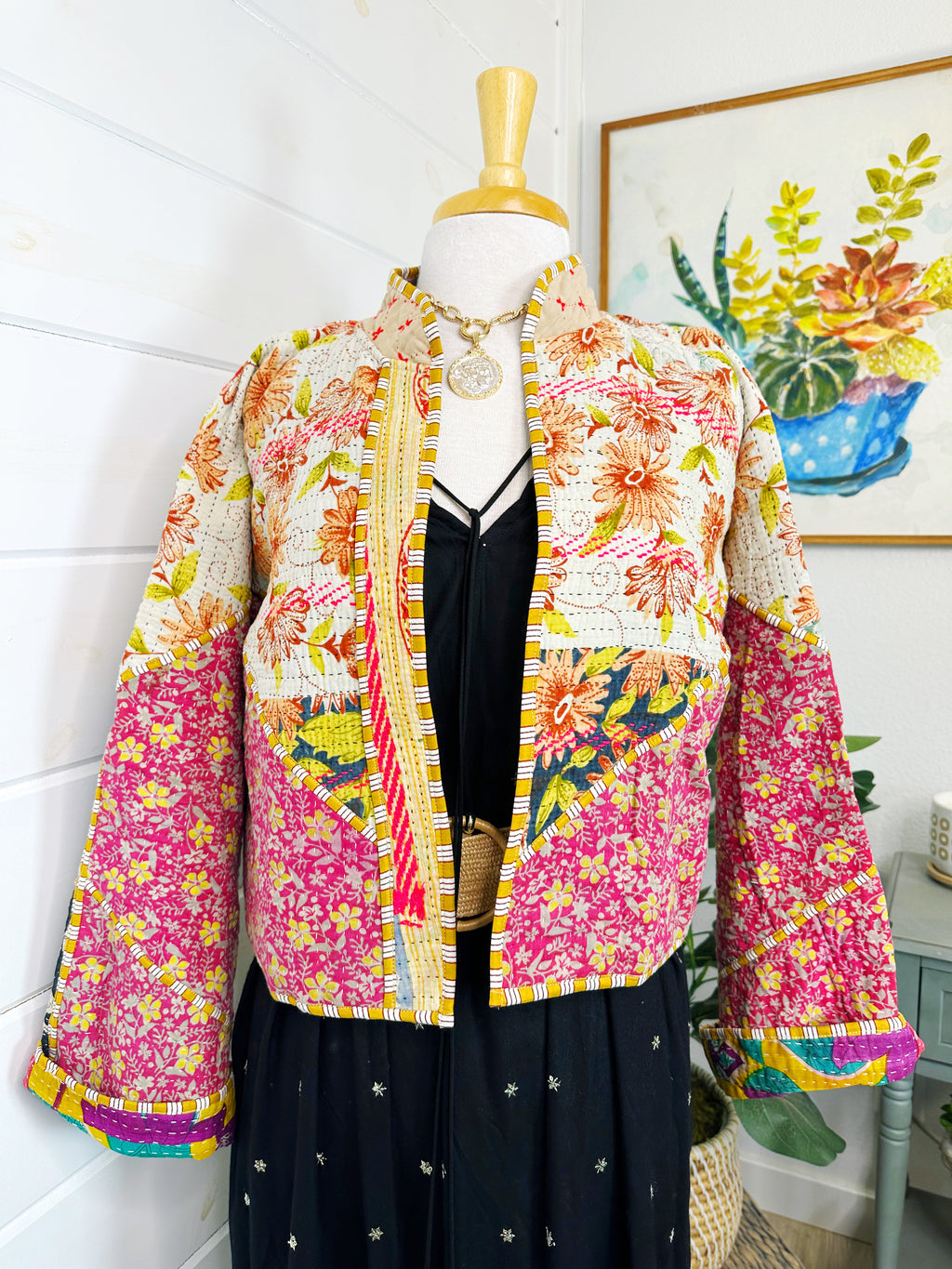 Boho Patchwork Kantha Jacket – Handmade Quilted & Reversible Blanket Coat