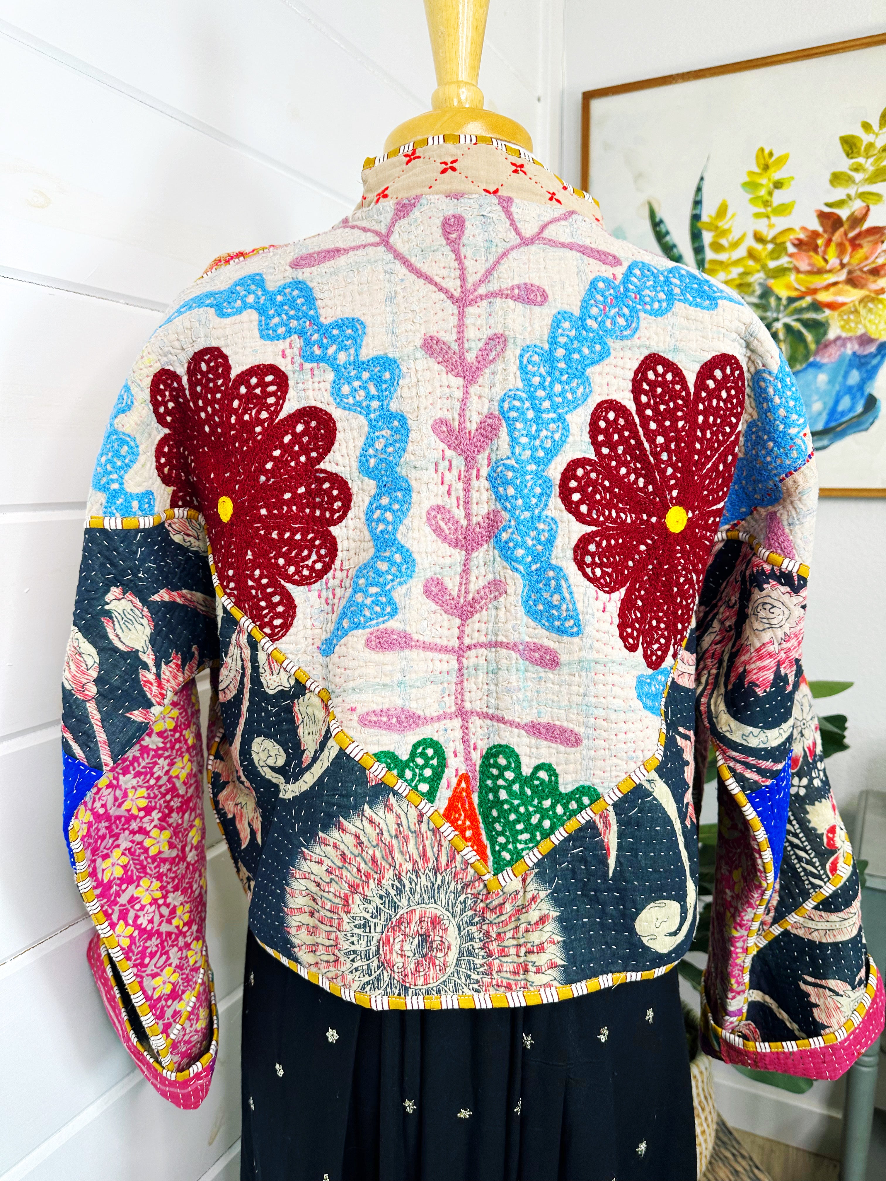 Boho Patchwork Kantha Jacket – Handmade Quilted & Reversible Blanket Coat