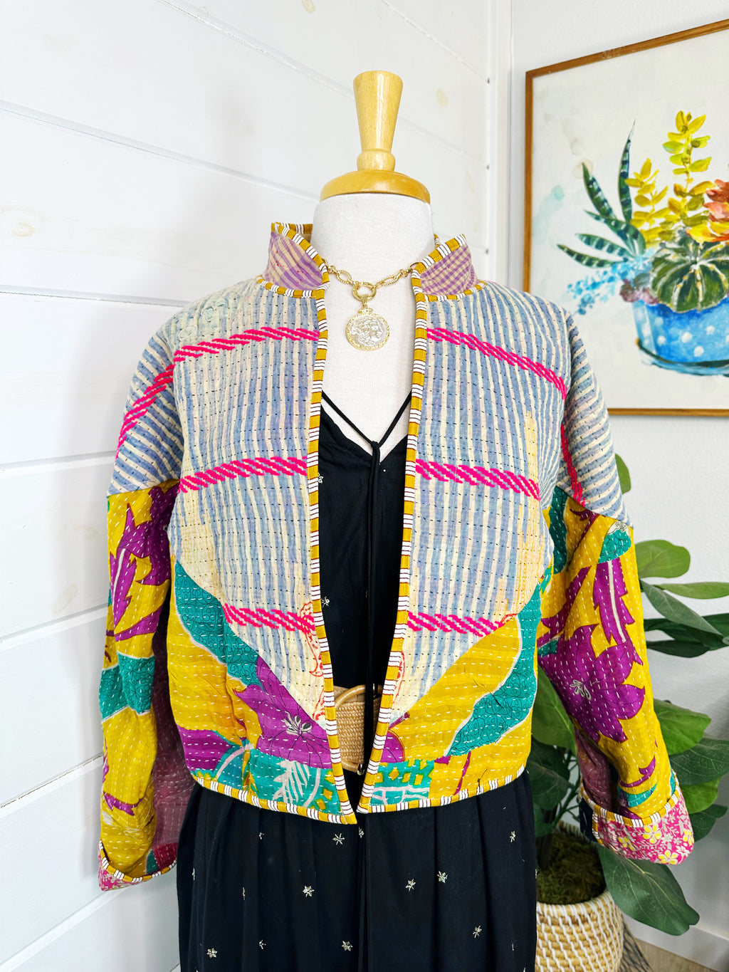 Boho Patchwork Kantha Jacket – Handmade Quilted & Reversible Blanket Coat