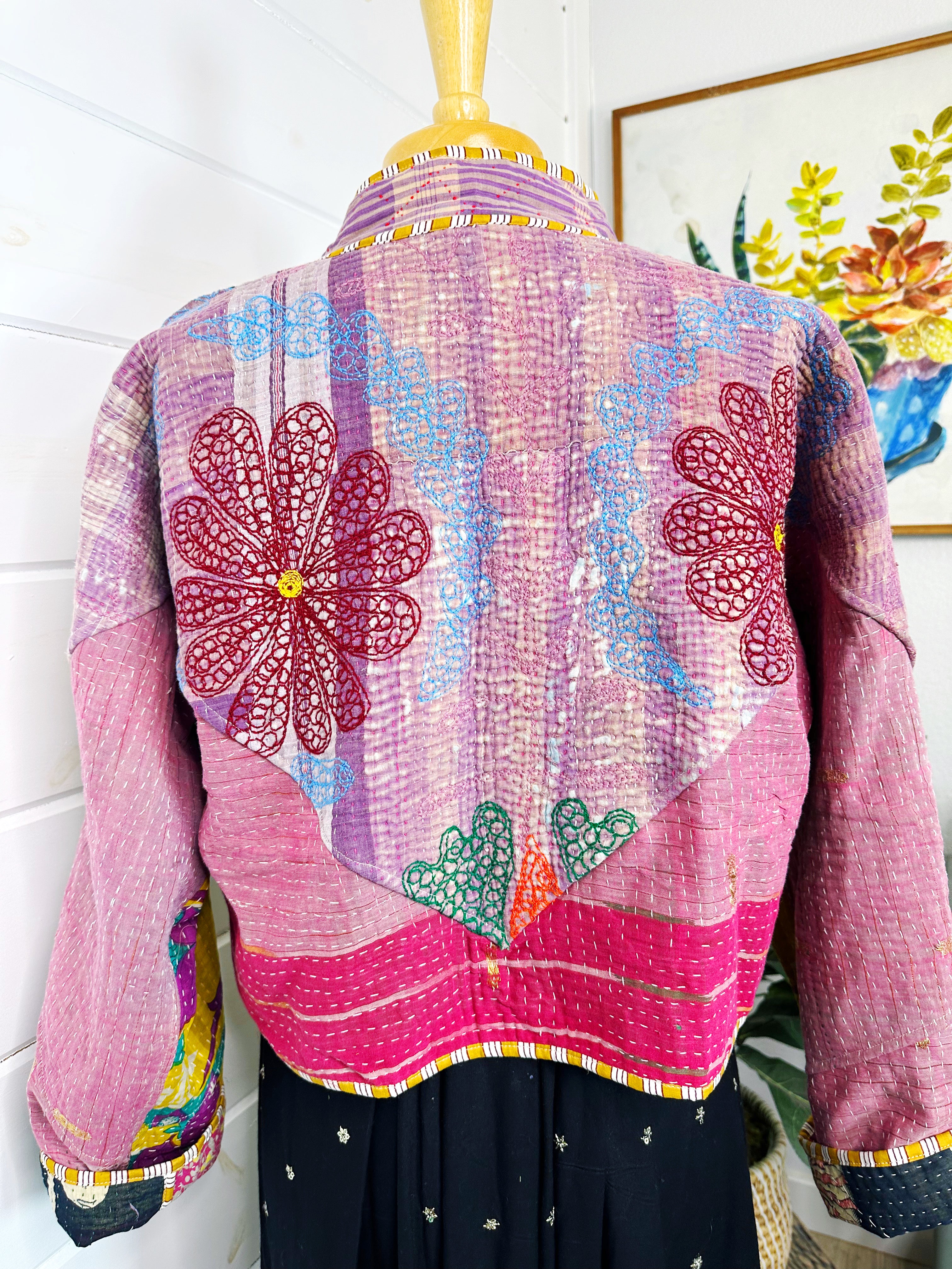 Boho Patchwork Kantha Jacket – Handmade Quilted & Reversible Blanket Coat