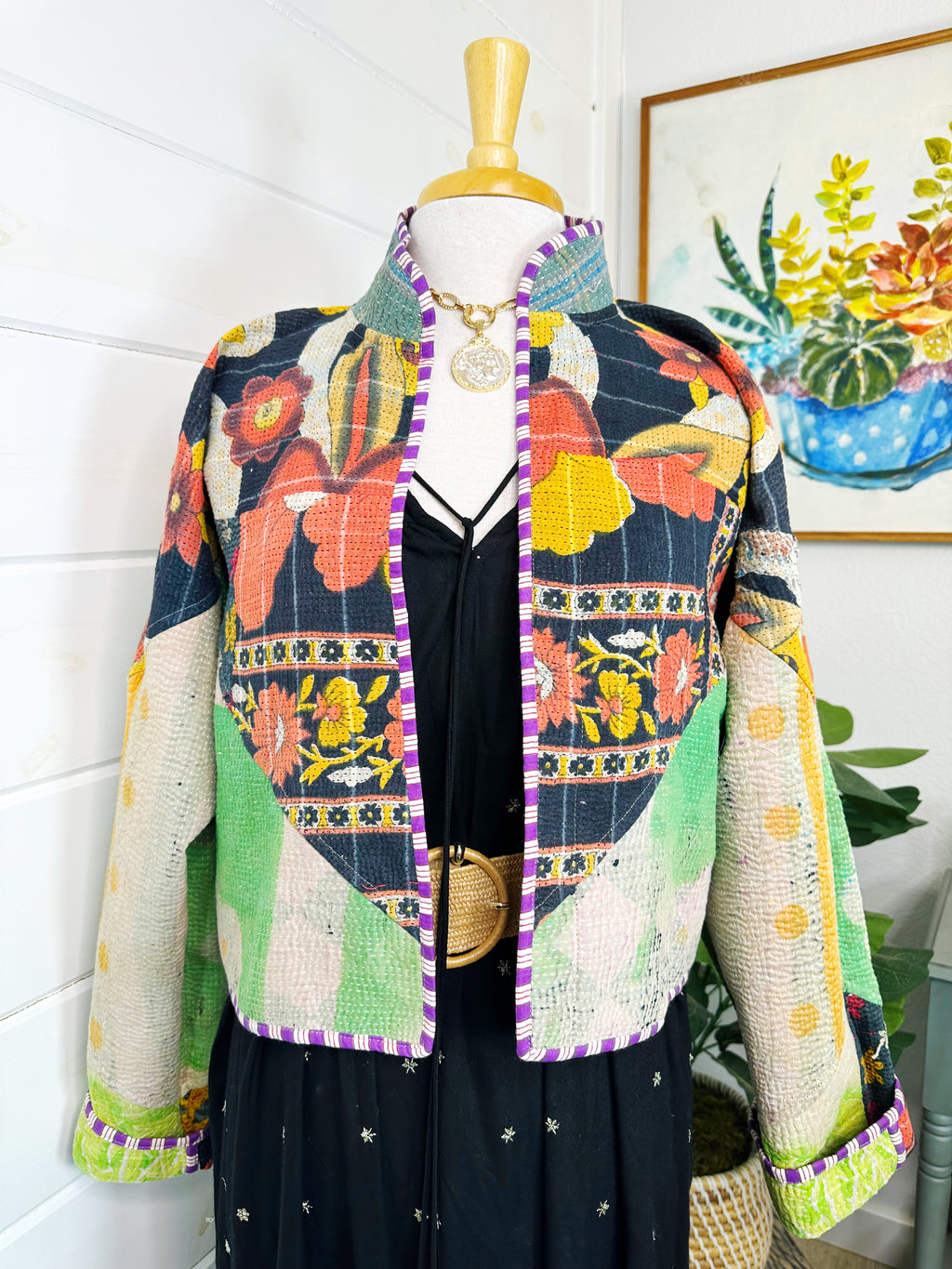 Boho Patchwork Kantha Jacket – Handmade Quilted & Reversible Blanket Coat
