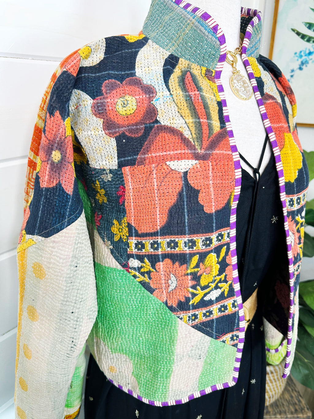 Boho Patchwork Kantha Jacket – Handmade Quilted & Reversible Blanket Coat