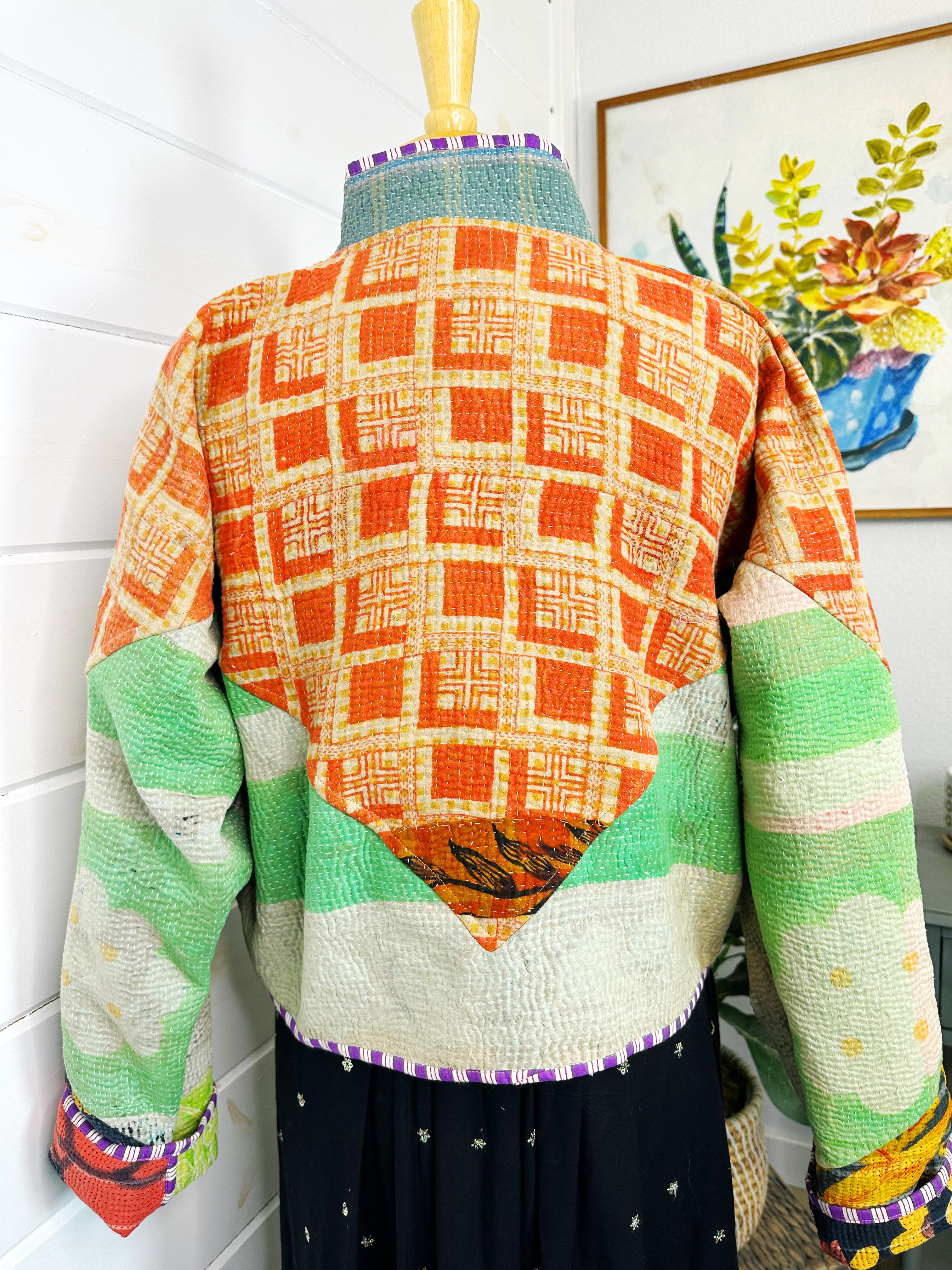 Boho Patchwork Kantha Jacket – Handmade Quilted & Reversible Blanket Coat