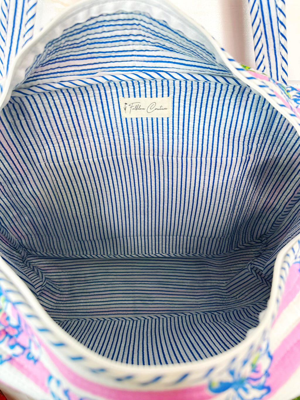 Quilted Weekender Duffle Overnight Bag - Peony Pink Stripe