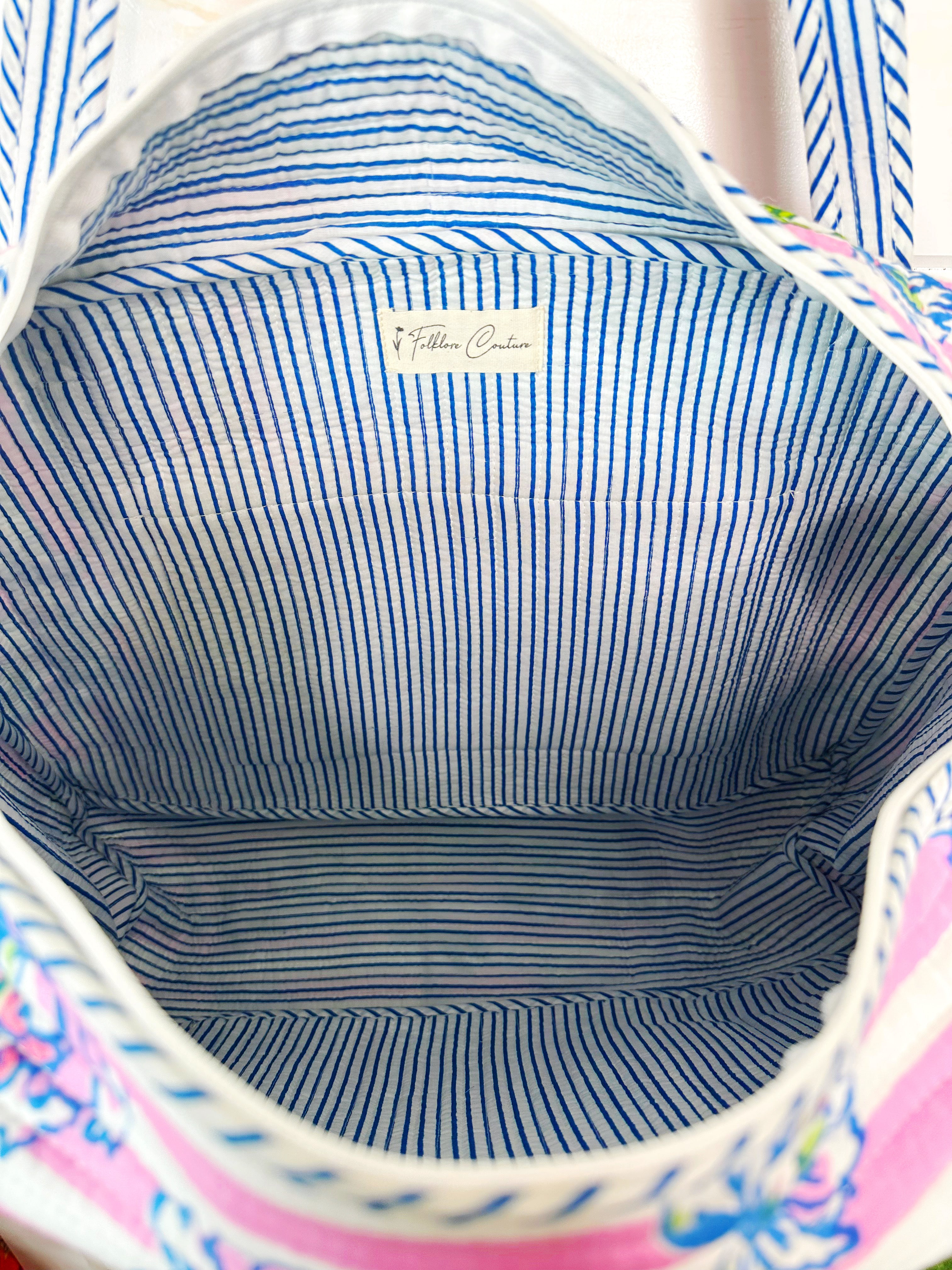 Quilted Weekender Duffle Overnight Bag - Peony Pink Stripe