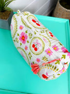 Quilted Makeup Cosmetics Toiletry Bag - White Cherry & Bows