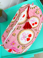 Quilted Makeup Cosmetics Toiletry Bag - Pink Cherry & Bows