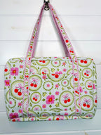 Quilted Weekender Duffle Overnight Bag - White Cherries & Bows