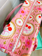 Quilted Weekender Duffle Overnight Bag - Pink Cherry & Bows