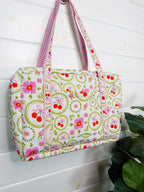 Quilted Weekender Duffle Overnight Bag - White Cherries & Bows