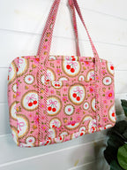 Quilted Weekender Duffle Overnight Bag - Pink Cherry & Bows