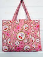 Quilted Cotton Reversible Large Tote Bag - Pink Cherry & Bows