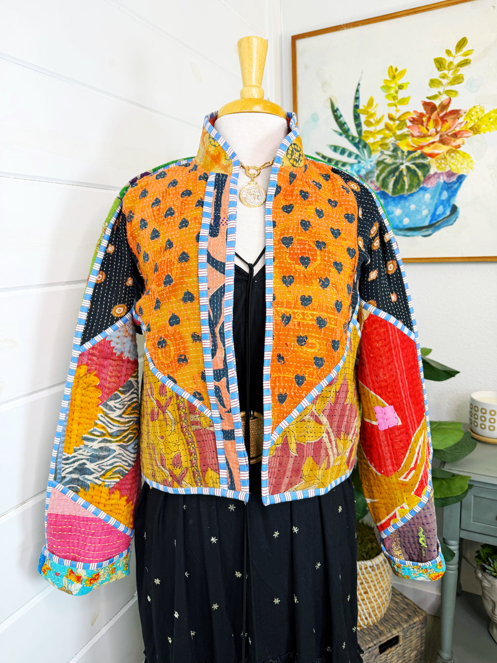 Boho Patchwork Kantha Jacket – Handmade Quilted & Reversible Blanket Coat