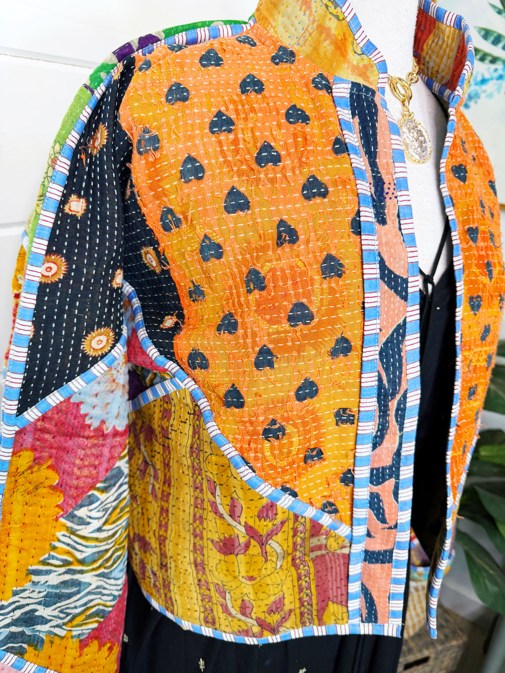 Boho Patchwork Kantha Jacket – Handmade Quilted & Reversible Blanket Coat