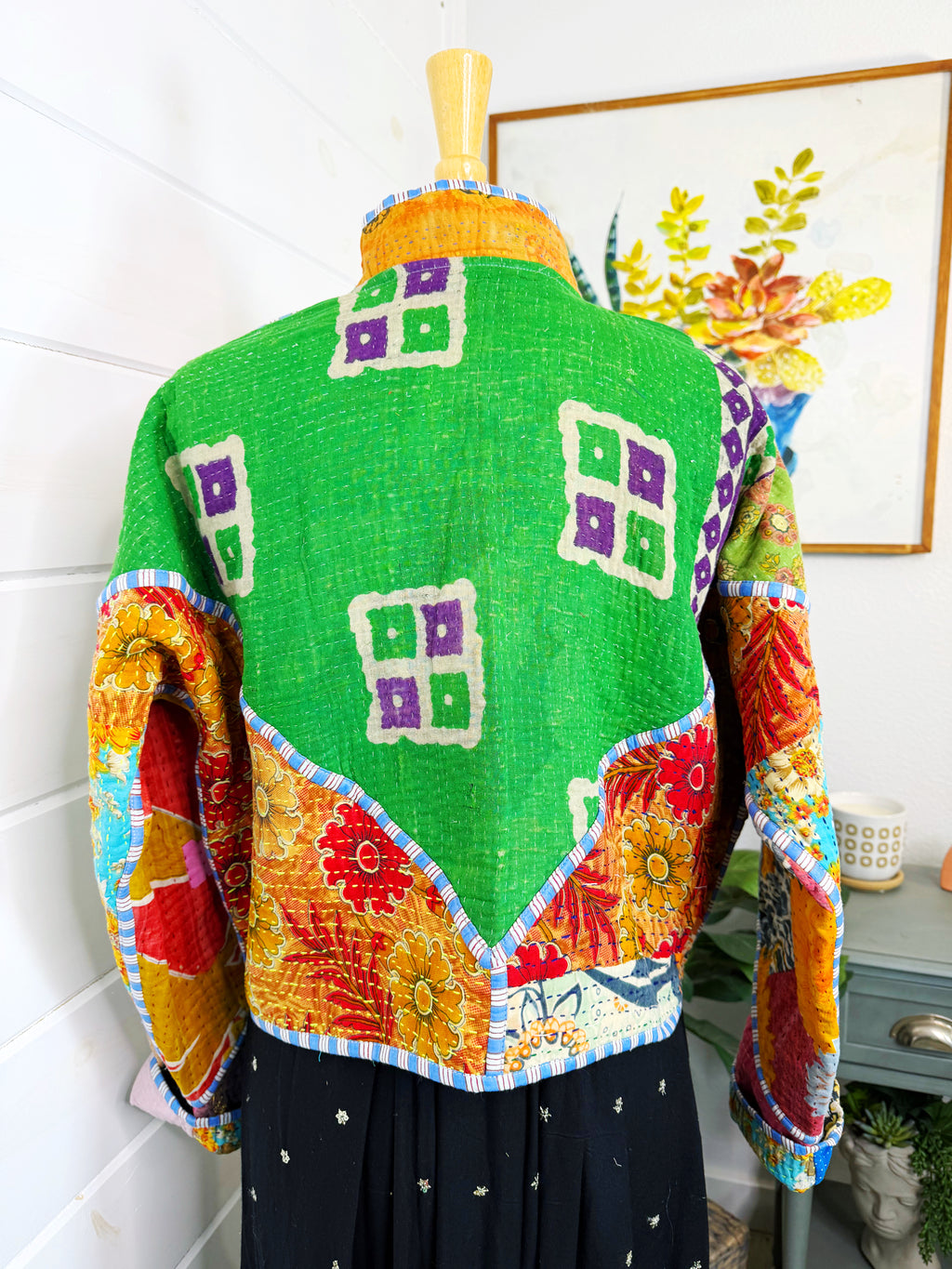 Boho Patchwork Kantha Jacket – Handmade Quilted & Reversible Blanket Coat