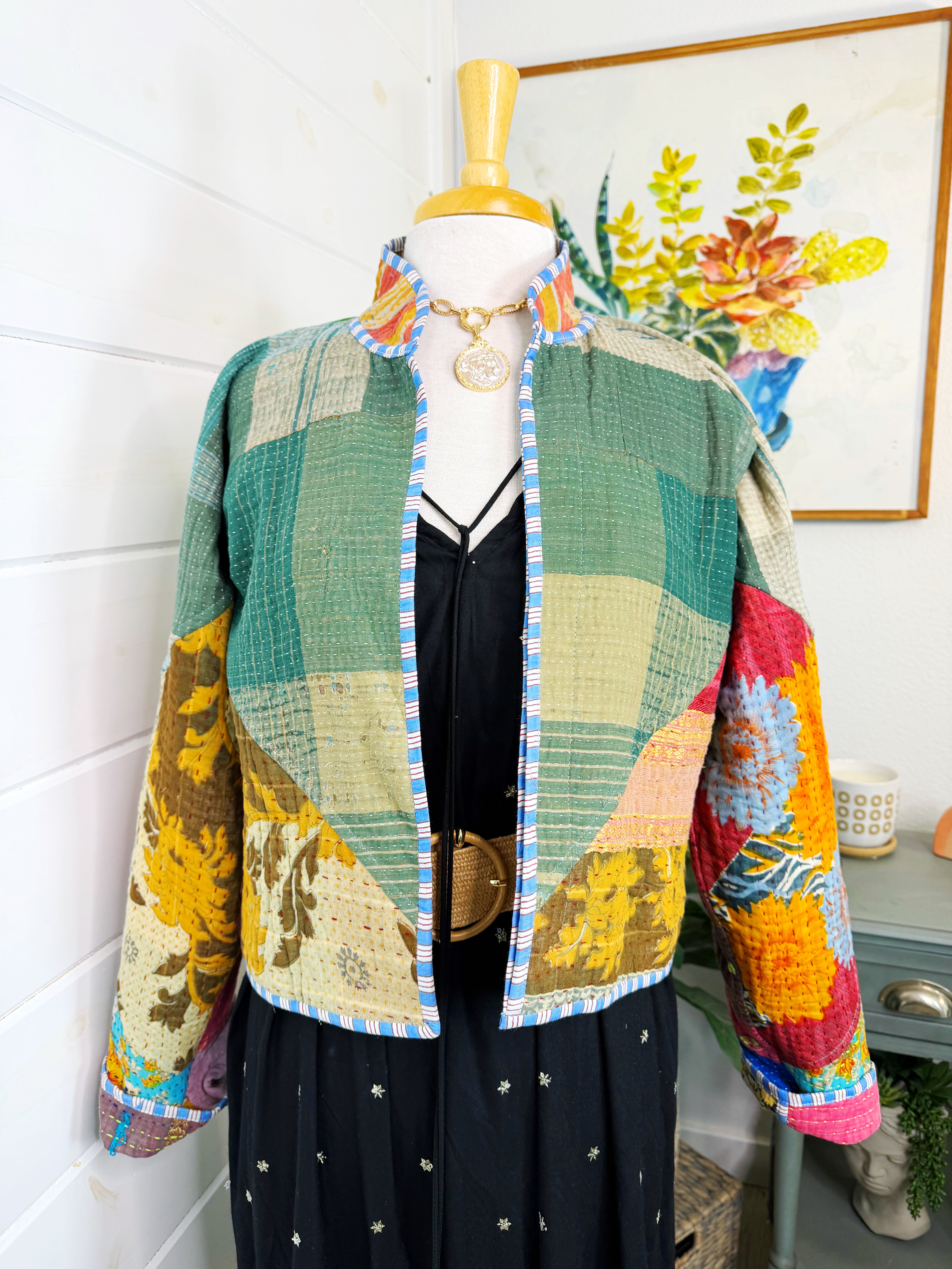 Boho Patchwork Kantha Jacket – Handmade Quilted & Reversible Blanket Coat