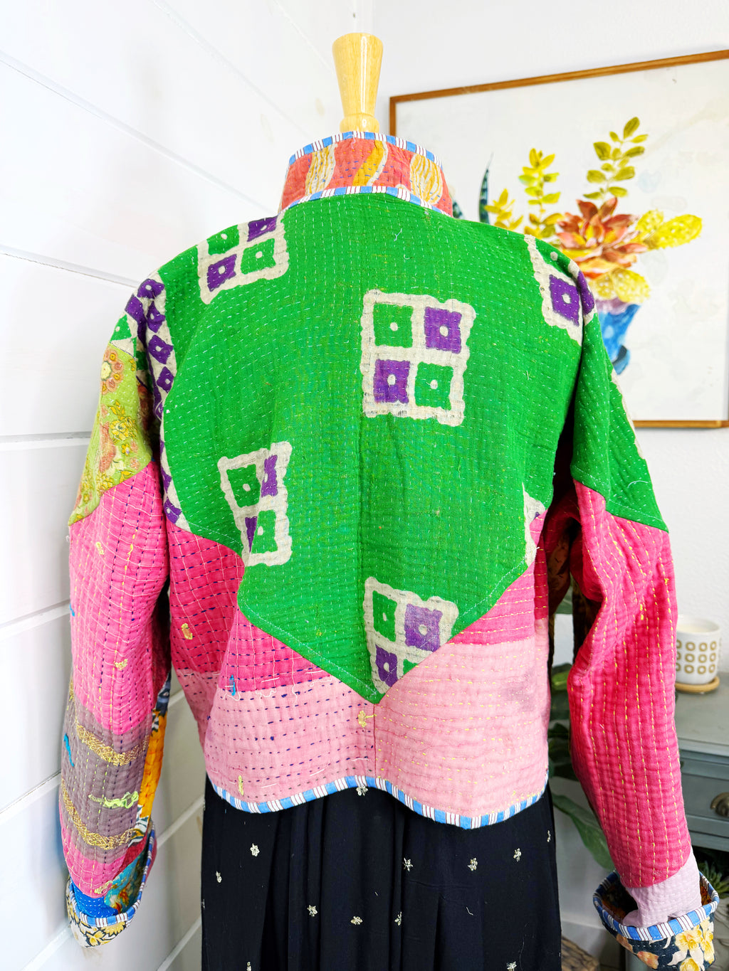 Boho Patchwork Kantha Jacket – Handmade Quilted & Reversible Blanket Coat