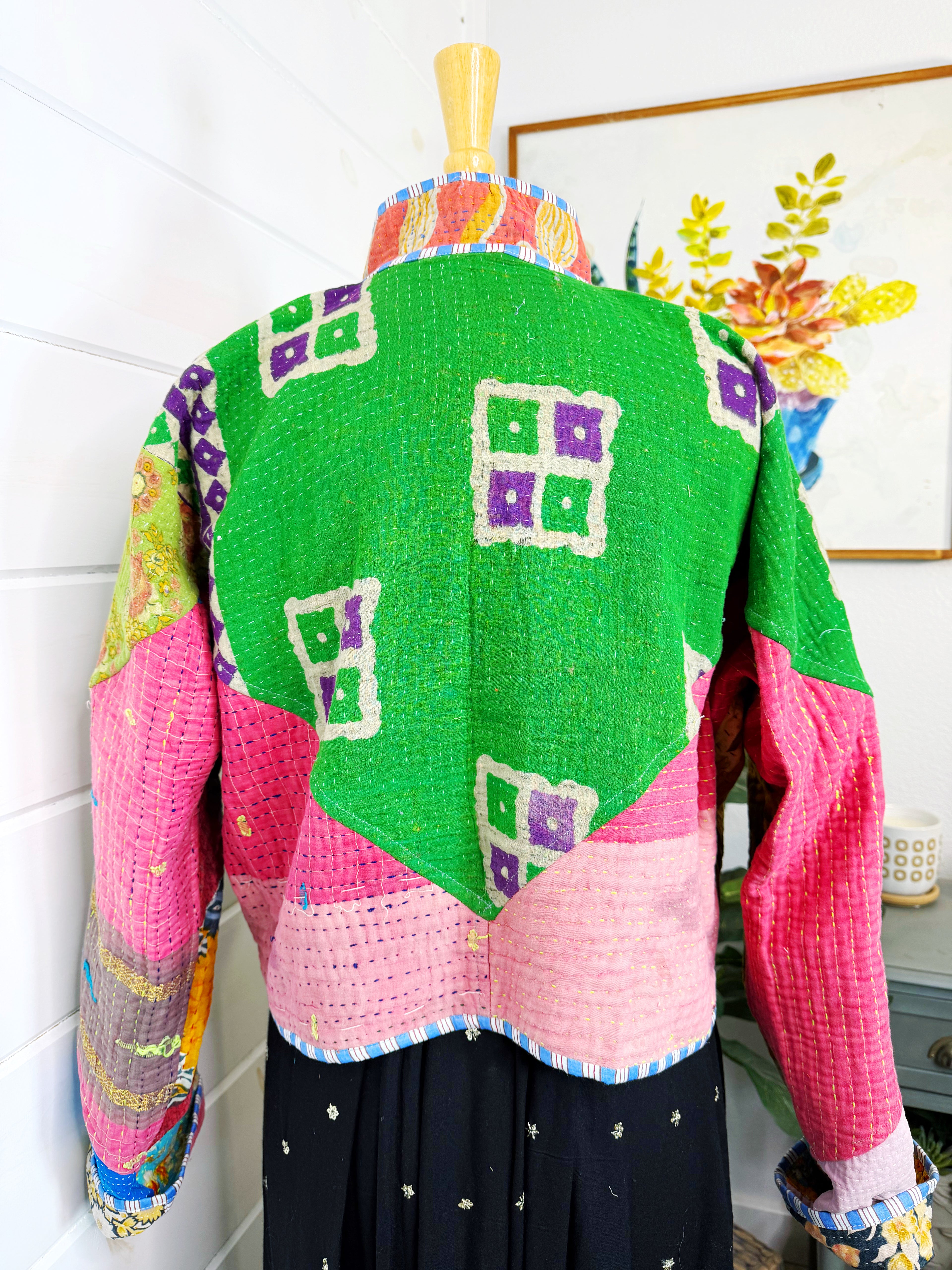Boho Patchwork Kantha Jacket – Handmade Quilted & Reversible Blanket Coat