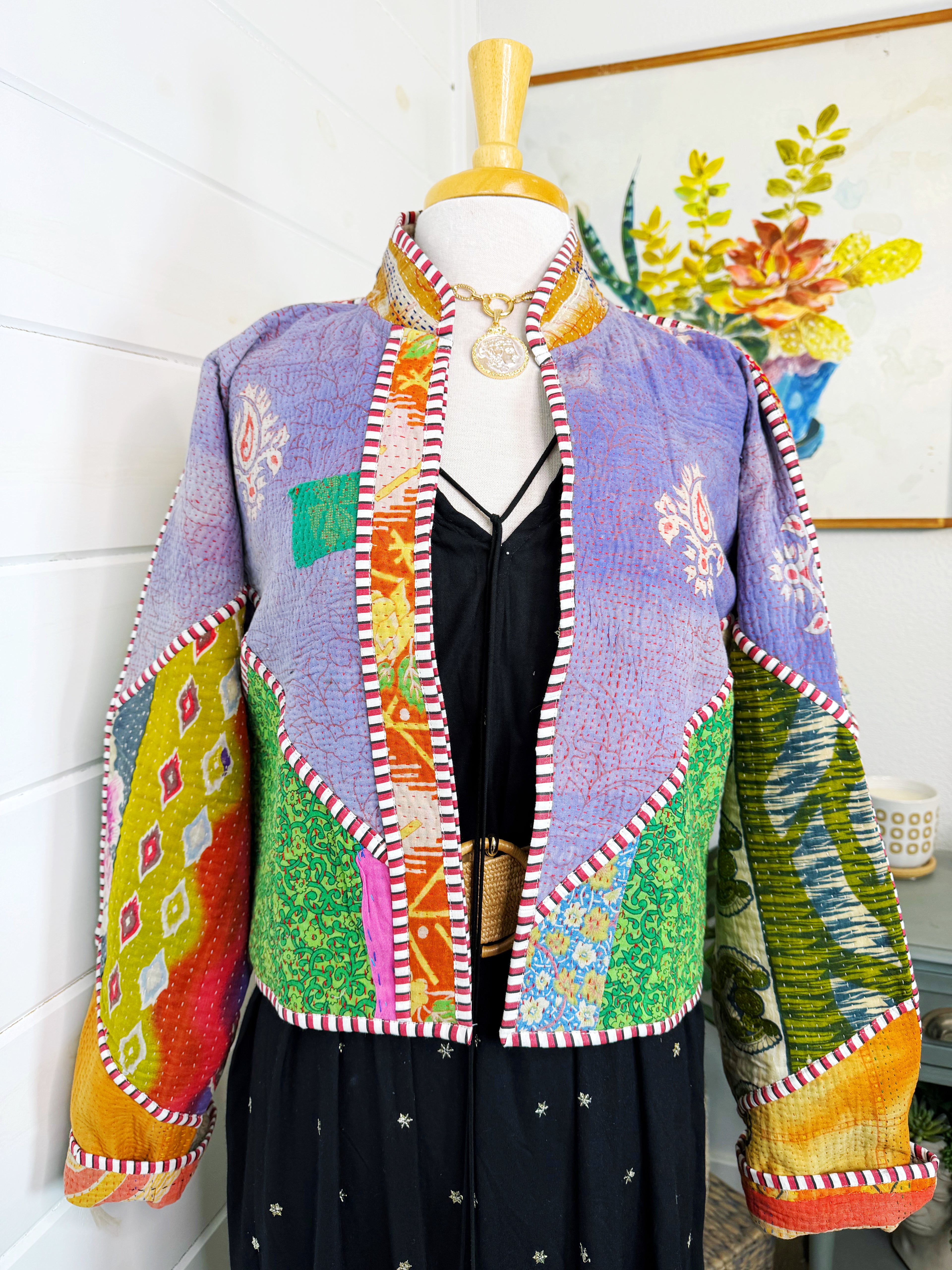 Boho Patchwork Kantha Jacket – Handmade Quilted & Reversible Blanket Coat