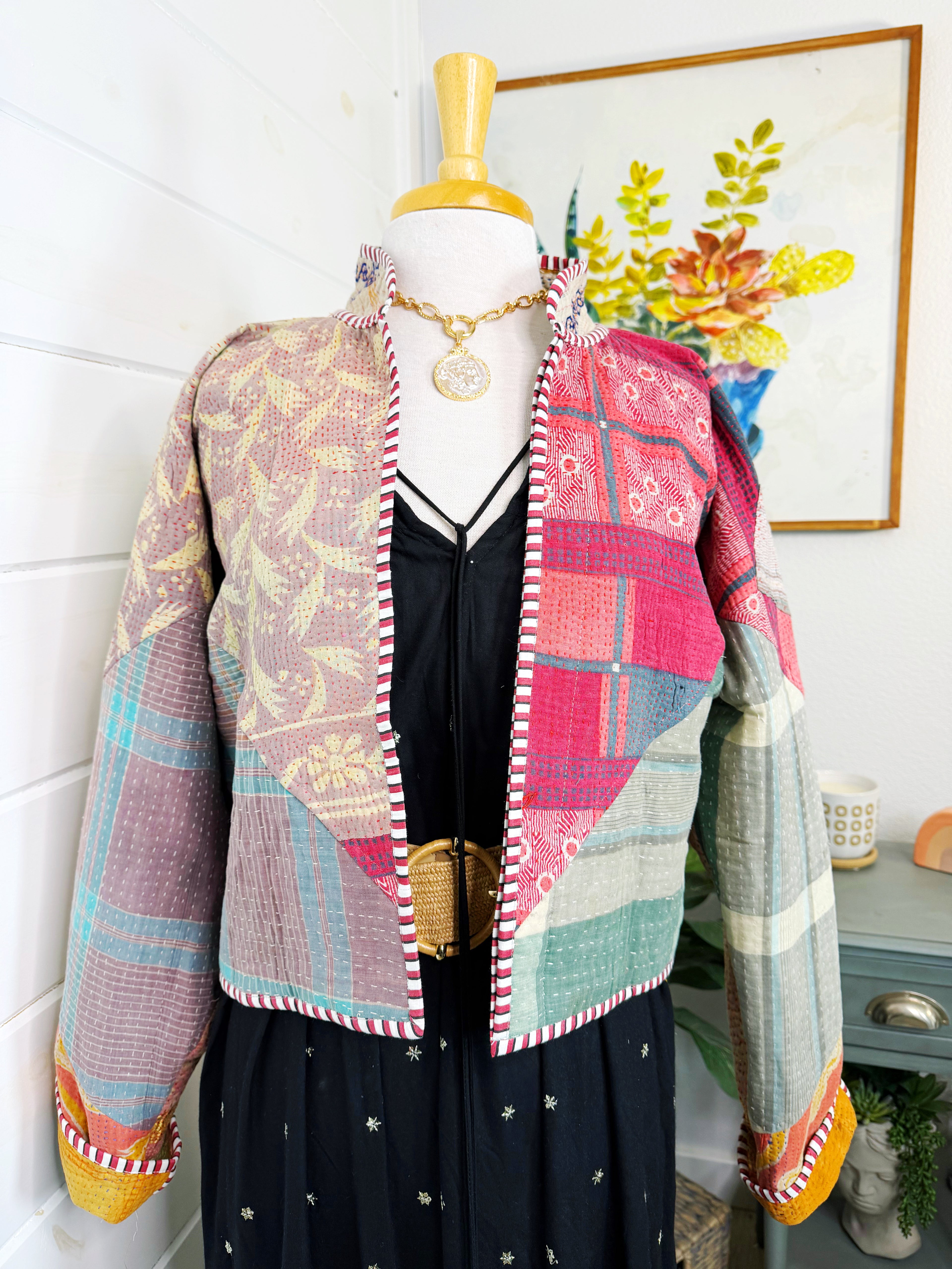 Boho Patchwork Kantha Jacket – Handmade Quilted & Reversible Blanket Coat