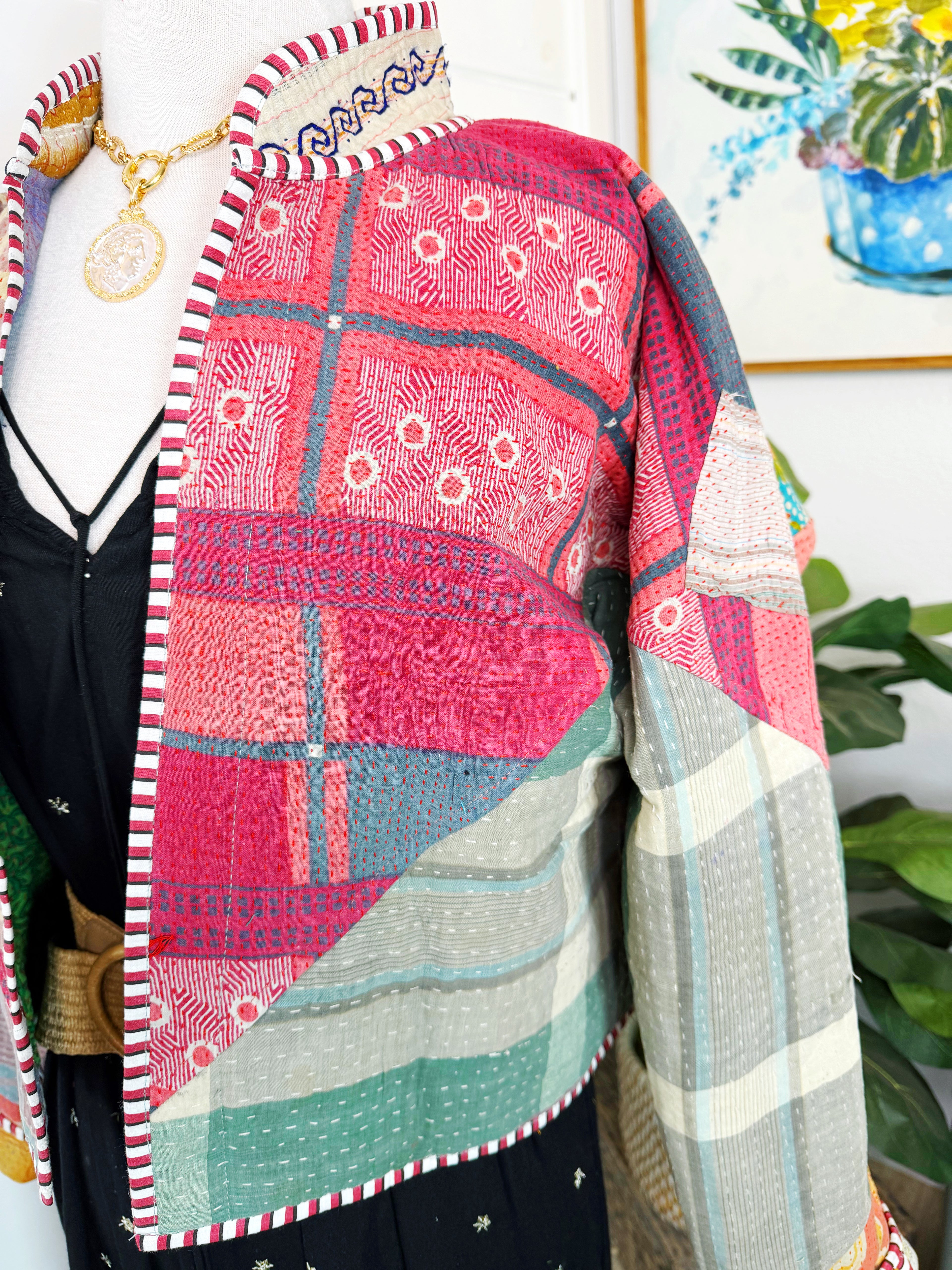 Boho Patchwork Kantha Jacket – Handmade Quilted & Reversible Blanket Coat