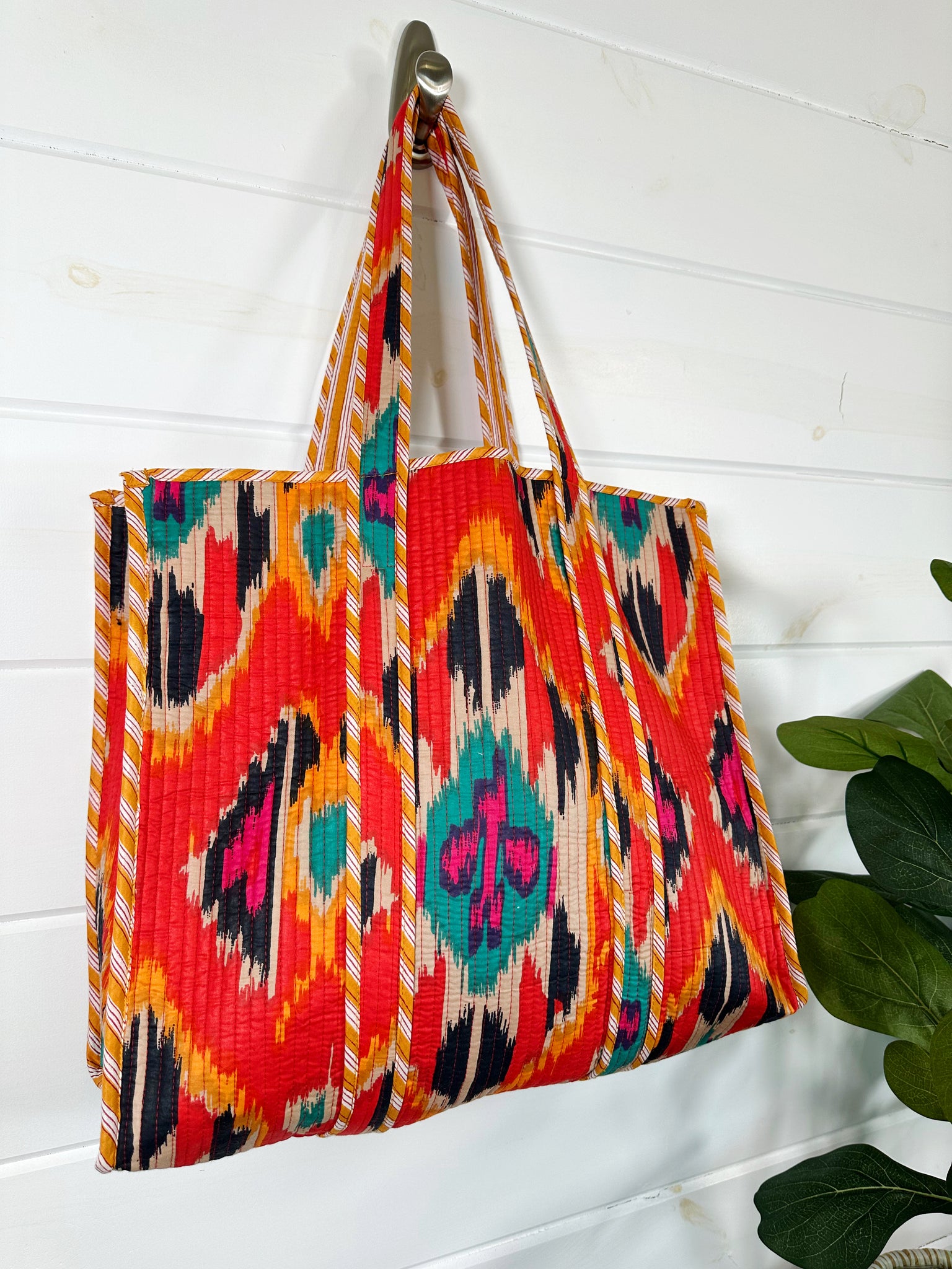 Quilted Tote Bag - Tomato Ikat #4006