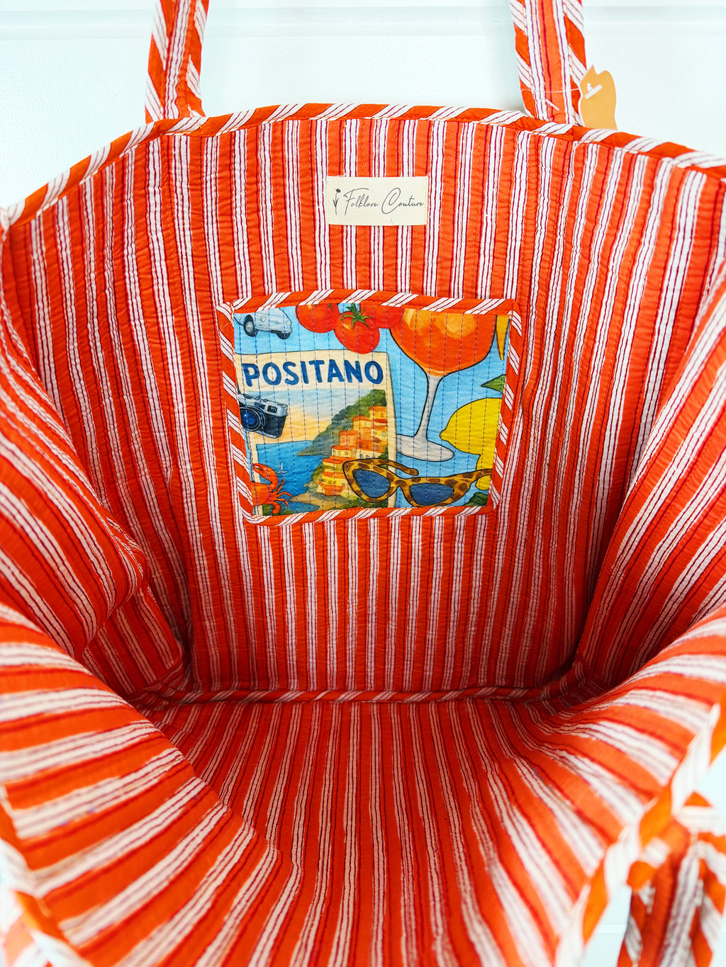 Quilted Cotton Reversible Large Tote Bag - Blue Italian Getaway