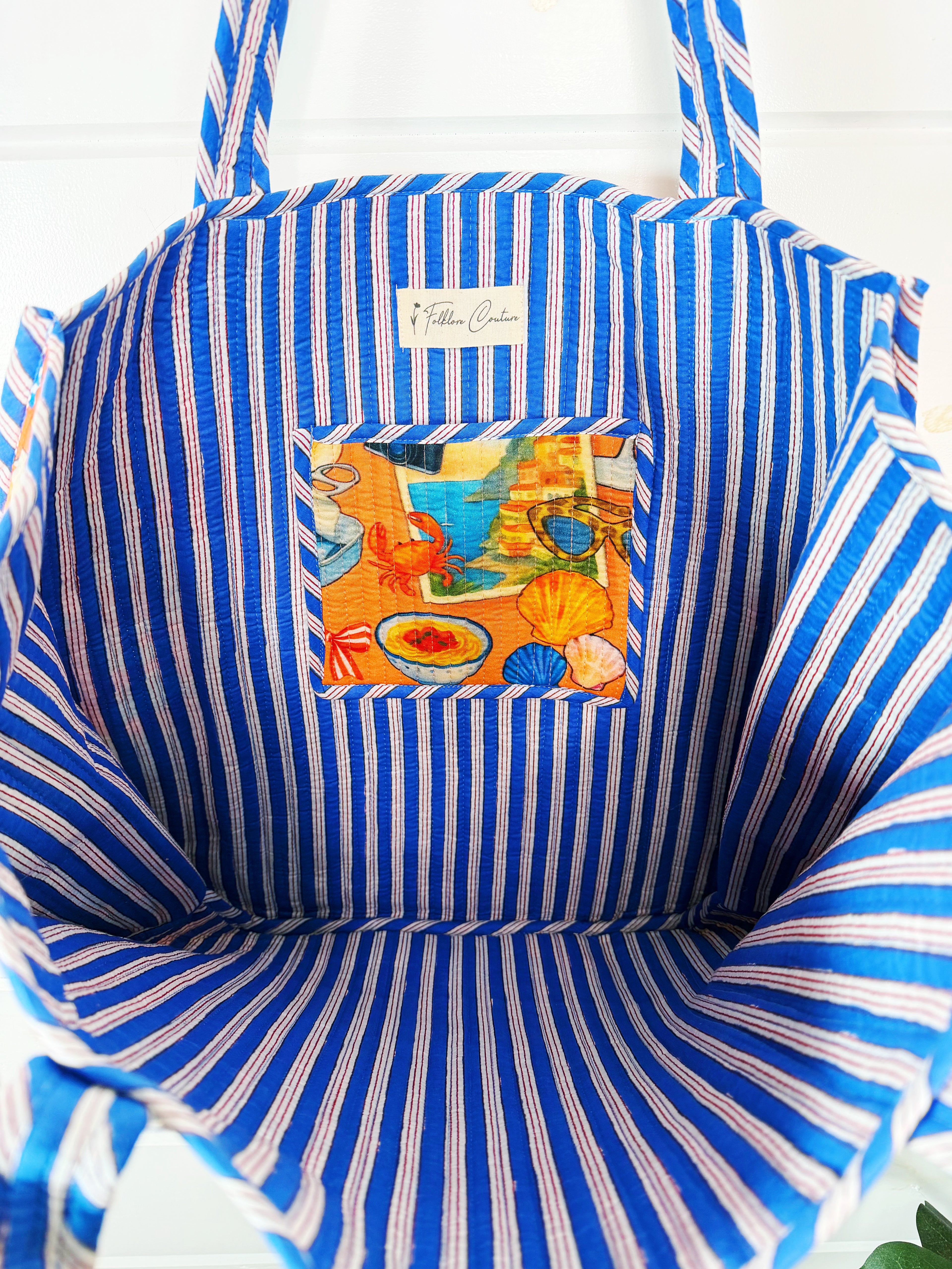 Quilted Cotton Reversible Large Tote Bag - Orange Italian Getaway