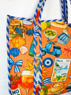 Quilted Cotton Reversible Large Tote Bag - Orange Italian Getaway