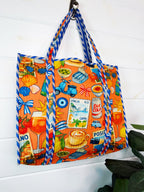 Quilted Cotton Reversible Large Tote Bag - Orange Italian Getaway