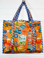 Quilted Cotton Reversible Large Tote Bag - Orange Italian Getaway