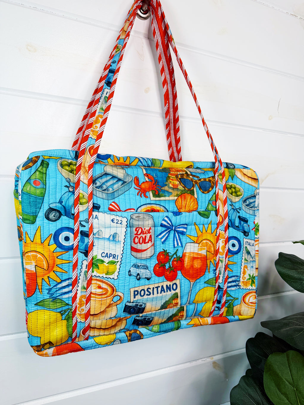 Quilted Weekender Duffle Overnight Bag - Blue Italian Getaway