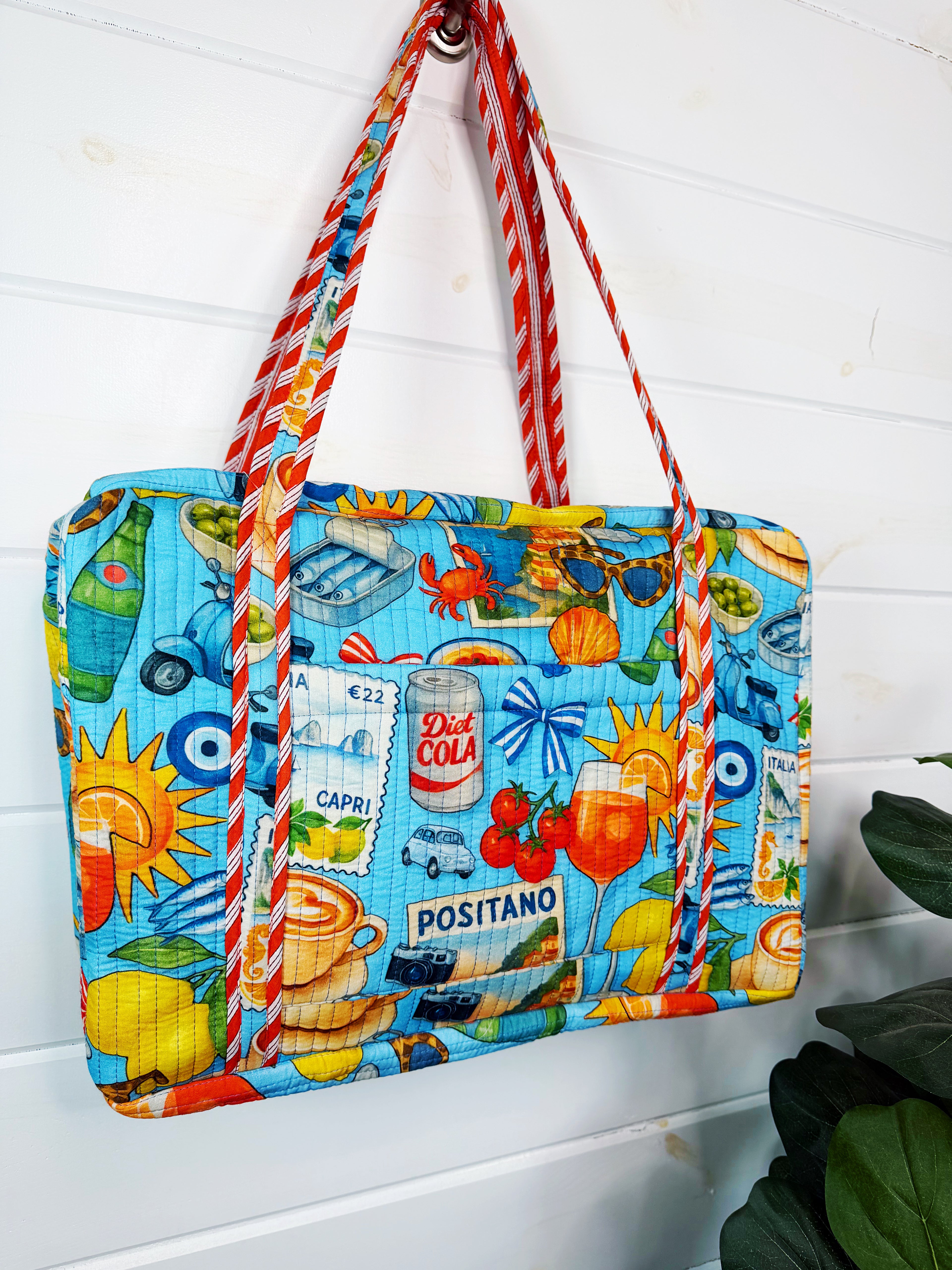 Quilted Weekender Duffle Overnight Bag - Blue Italian Getaway