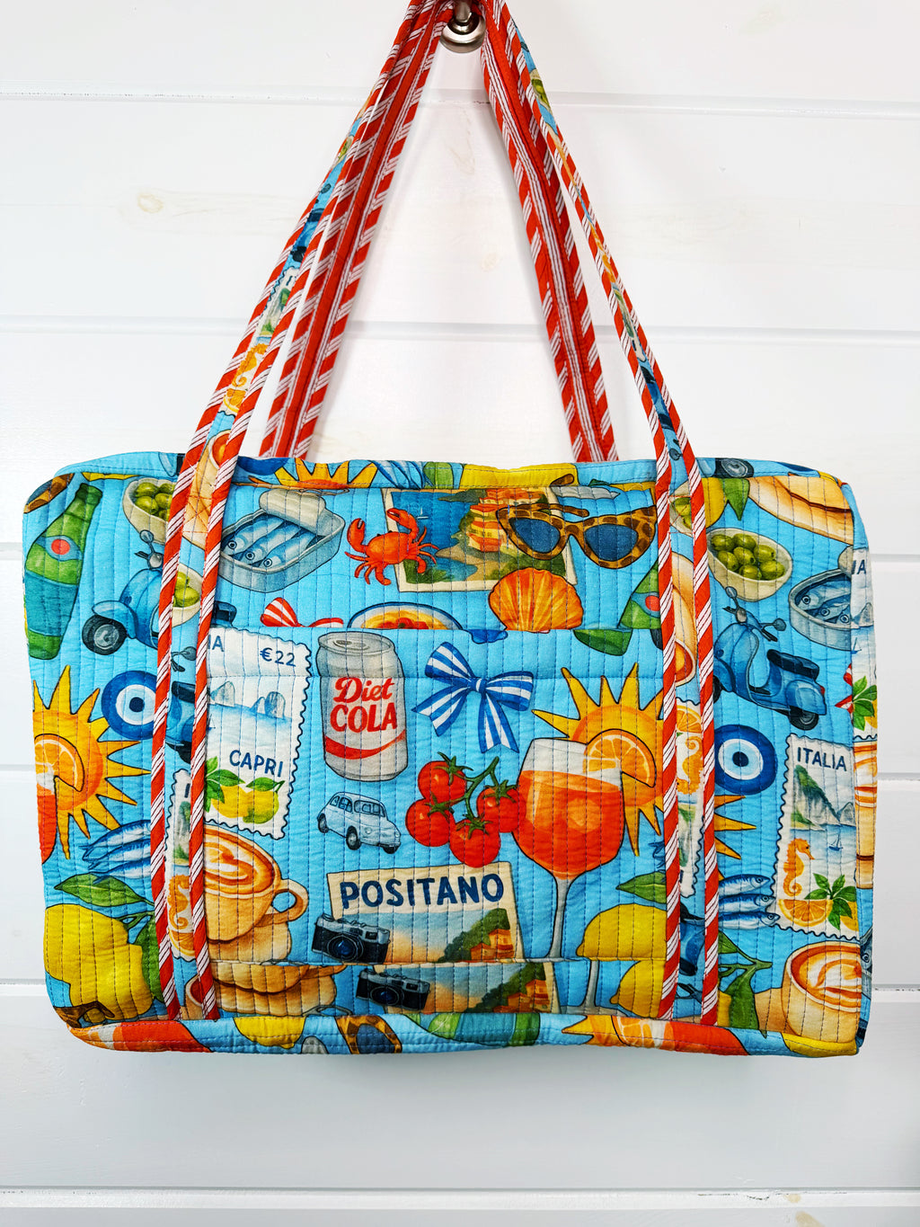 Quilted Weekender Duffle Overnight Bag - Blue Italian Getaway