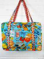 Quilted Weekender Duffle Overnight Bag - Blue Italian Getaway