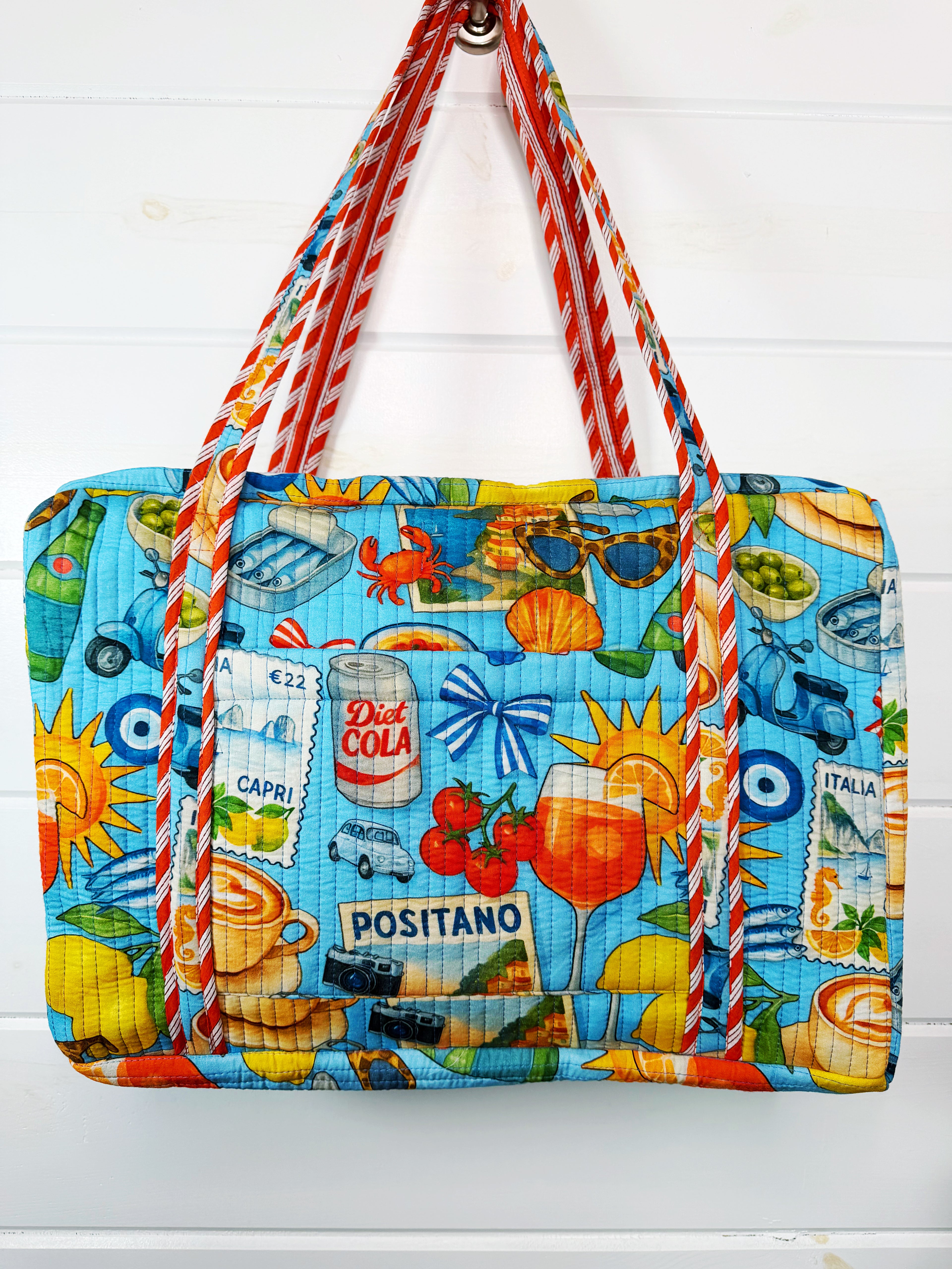 Quilted Weekender Duffle Overnight Bag - Blue Italian Getaway