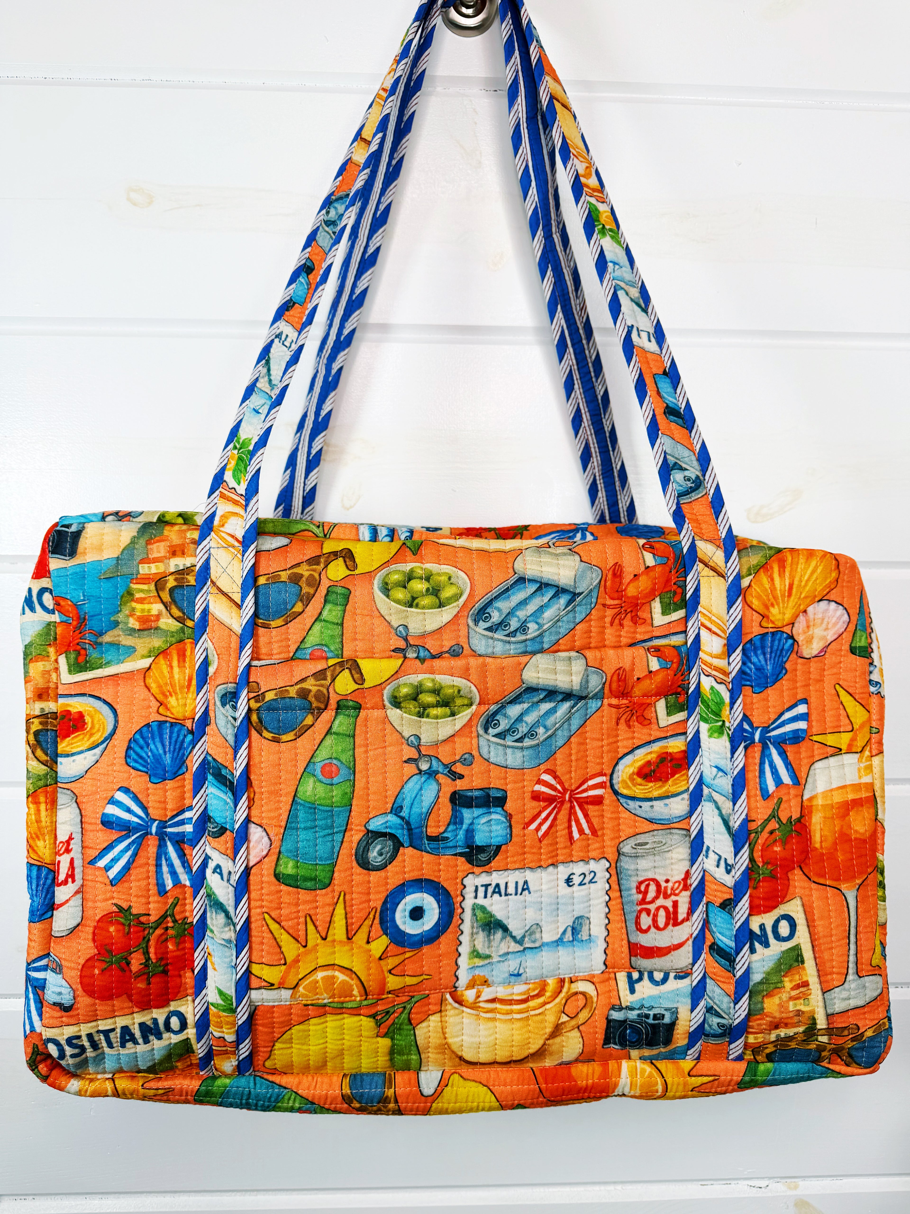 Quilted Weekender Duffle Overnight Bag - Orange Italian Getaway