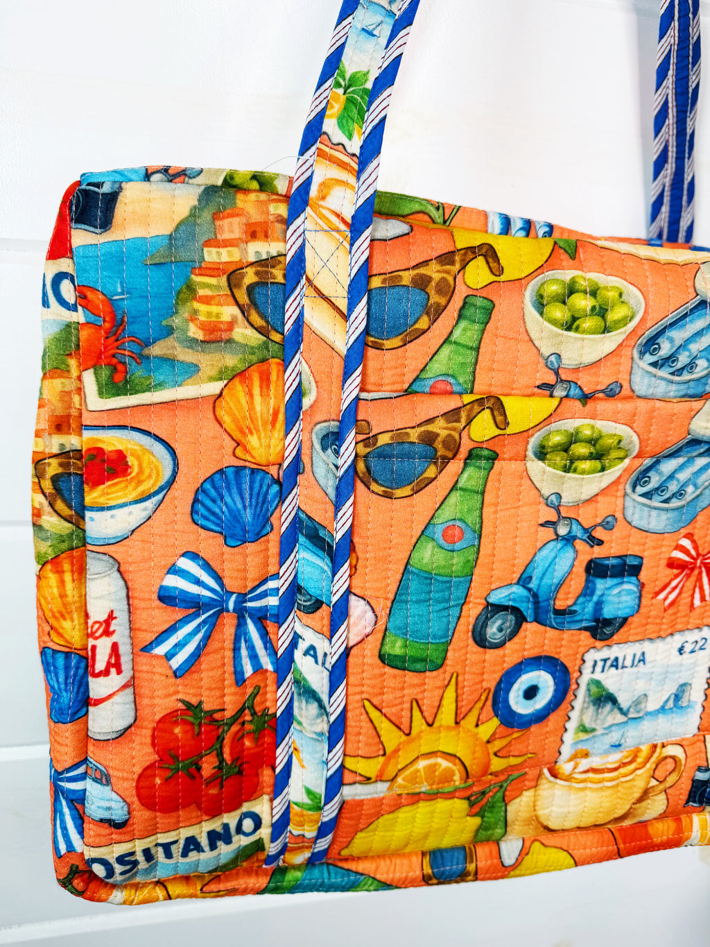 Quilted Weekender Duffle Overnight Bag - Orange Italian Getaway