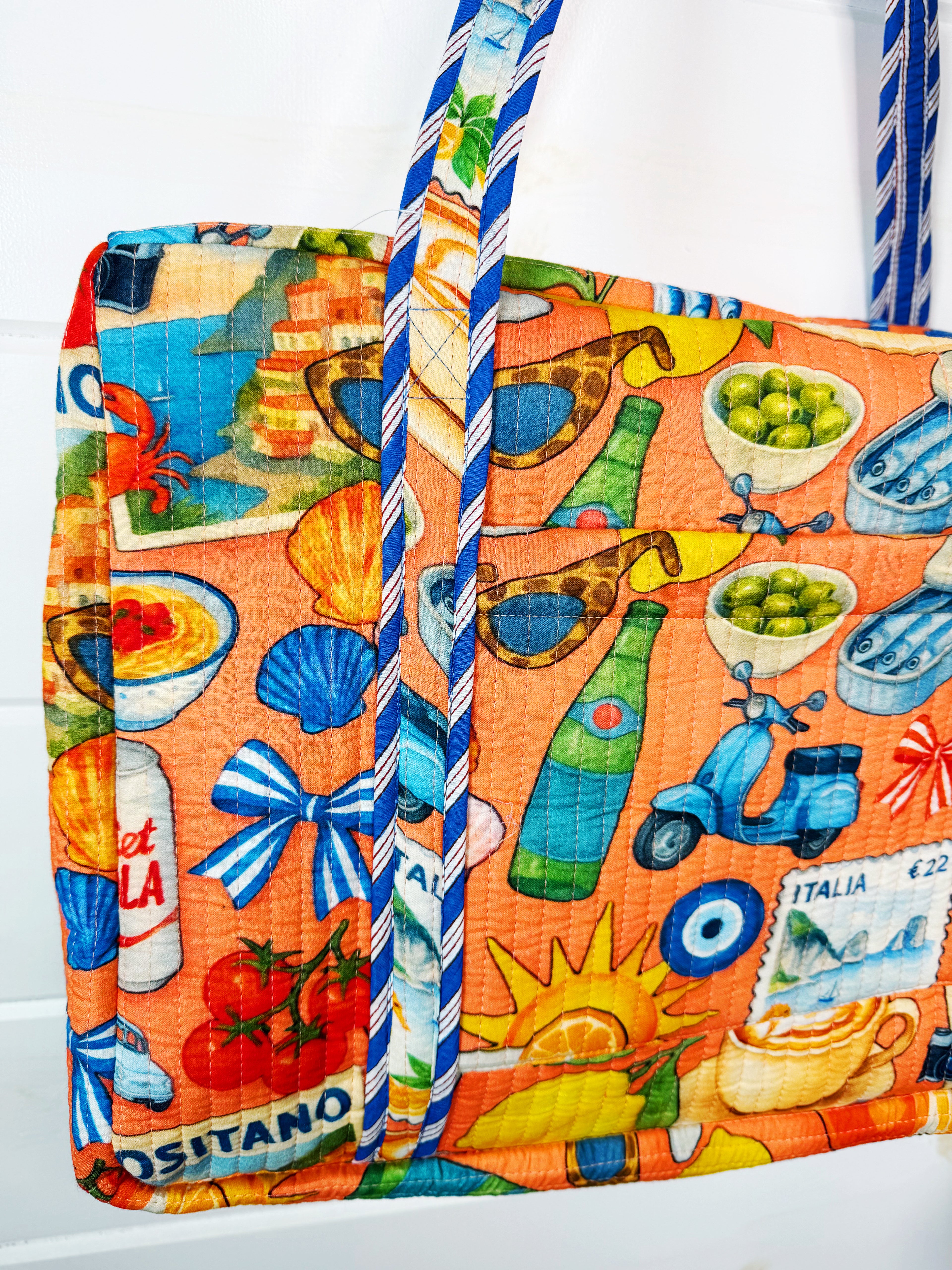 Quilted Weekender Duffle Overnight Bag - Orange Italian Getaway